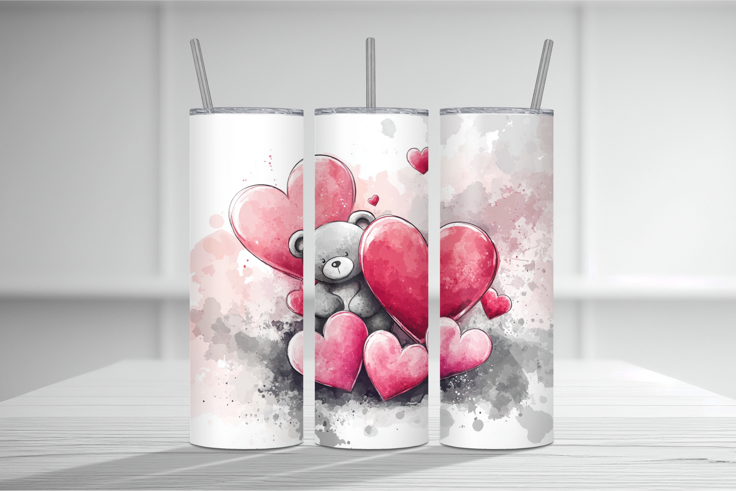 Vintage Teddy Bear with Hearts Valentine Tumbler