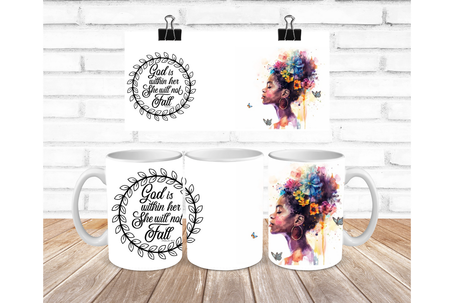 Girl with Flowers and Butterflies Watercolor Mug