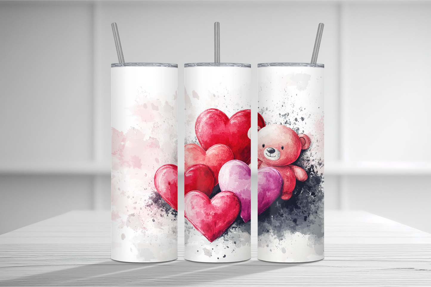 Vintage Brown Teddy Bear with Hearts Valentine Tumbler