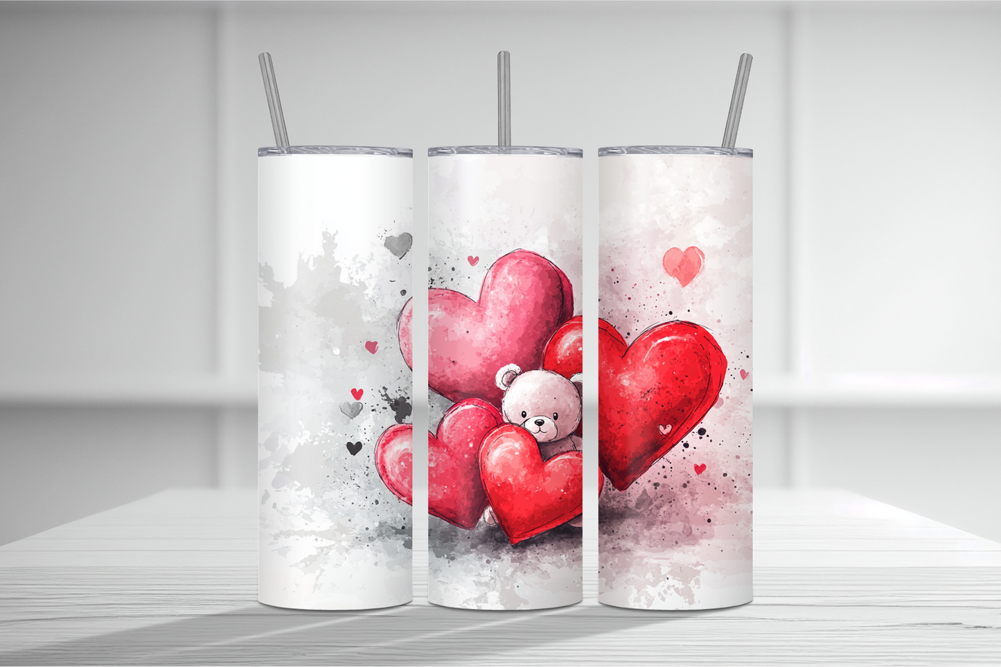 Vintage Teddy Bear with Hearts Valentine Tumbler