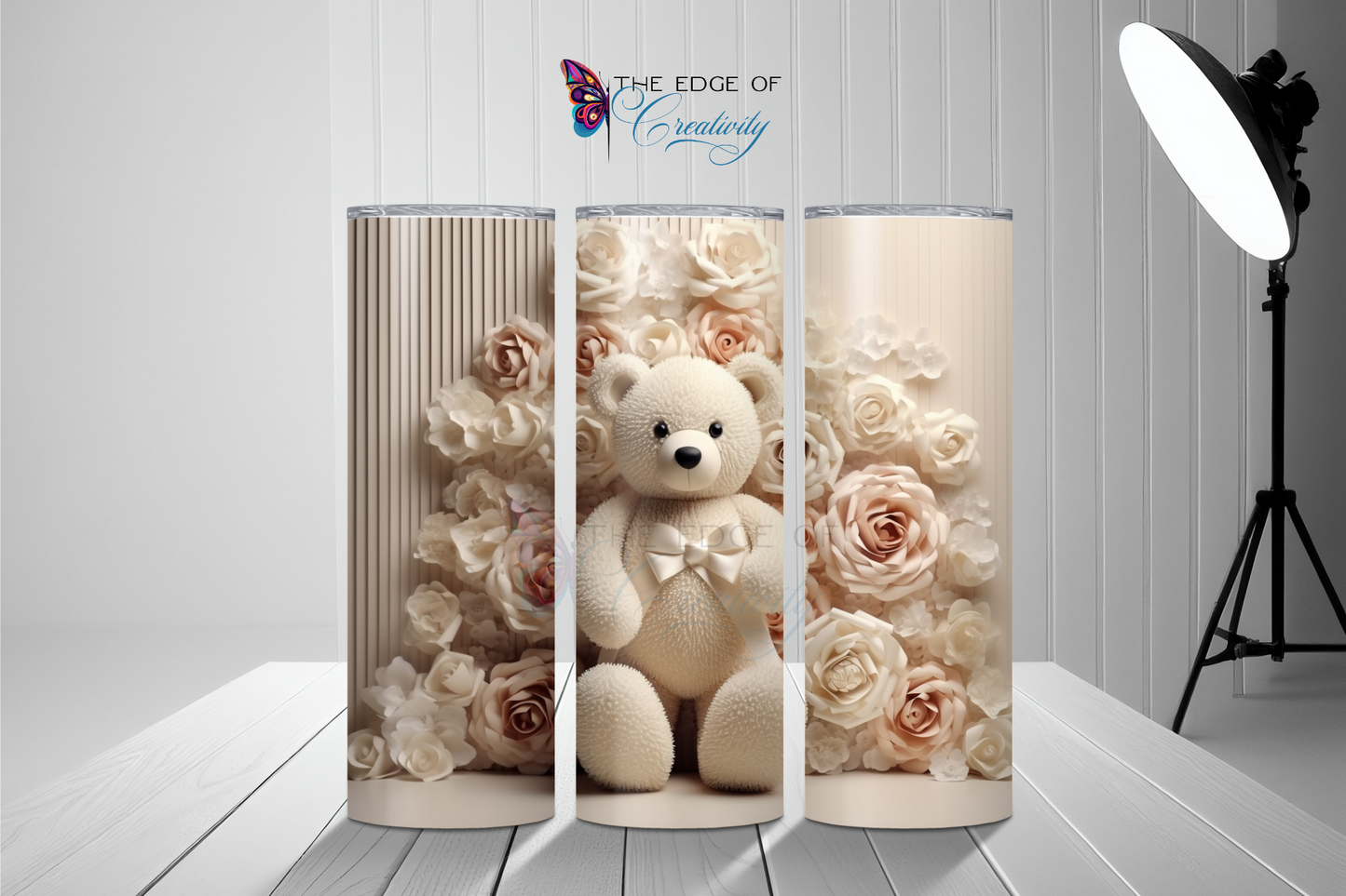 3D Teddy Bear with Flowers Tumbler