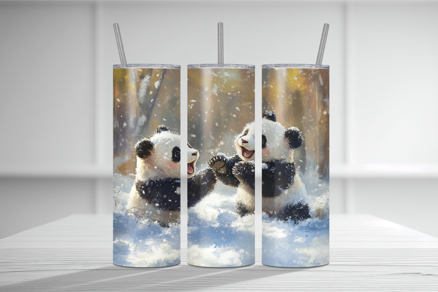 Winter Playful Panda Bears 20 oz Tumbler