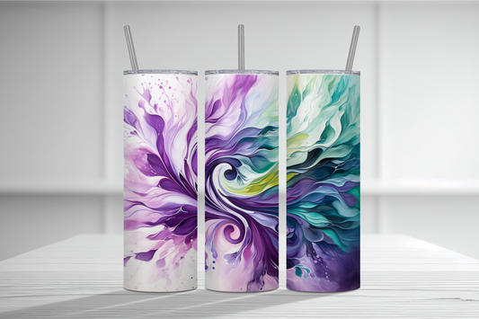 3D Purple Teal Flourish Abstract Tumbler