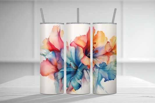 Orange and Blue Watercolor Floral Tumbler