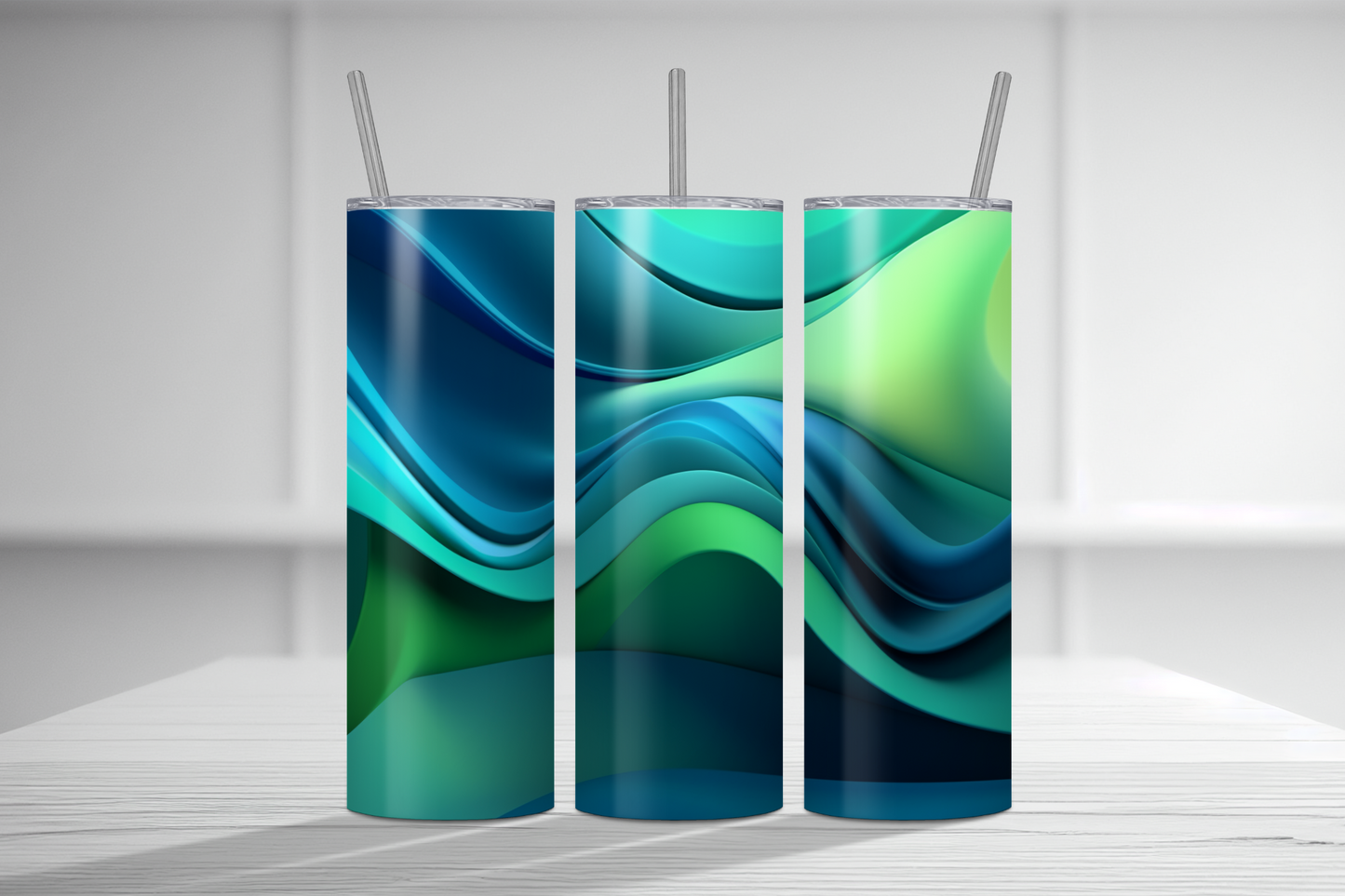 Abstract Green Wave Tumbler