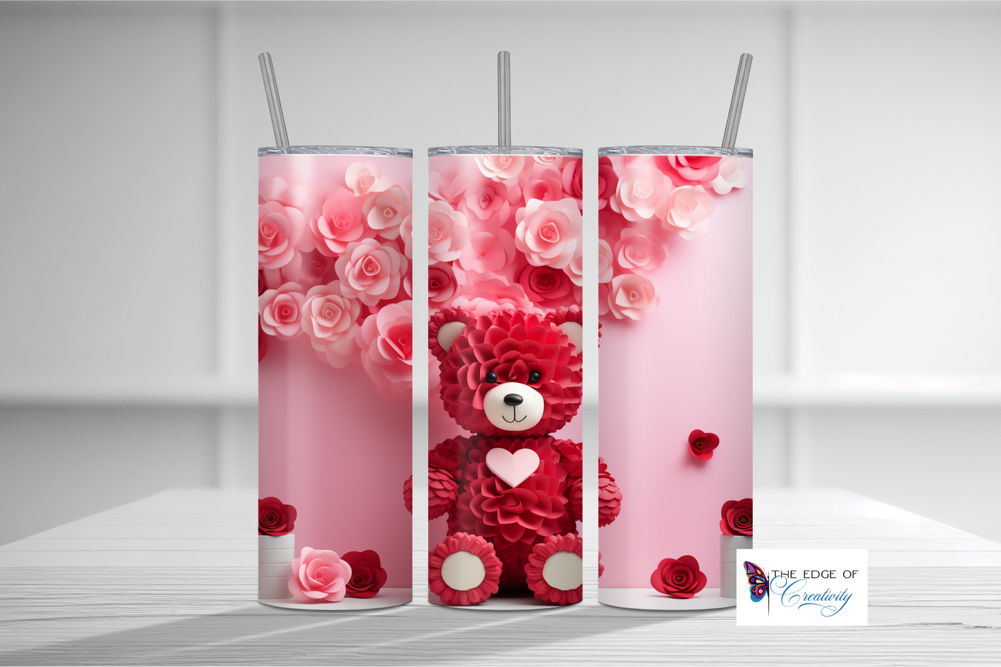 Red Teddy Bear Flower Tumbler