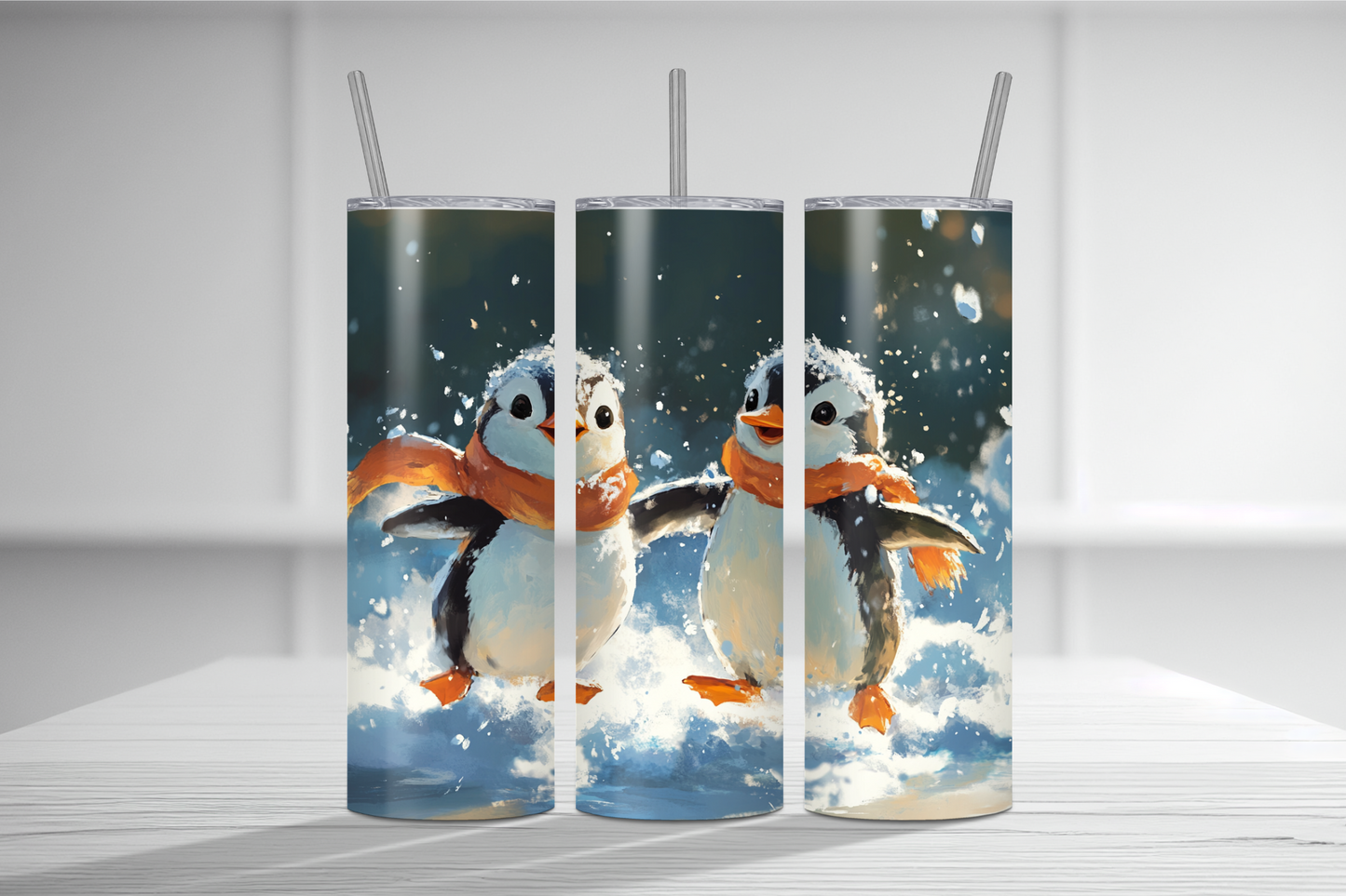 Winter Penguins with Scarves 20 oz Tumbler