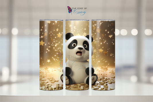 3D Surprised Panda Bear with Gold Tumbler