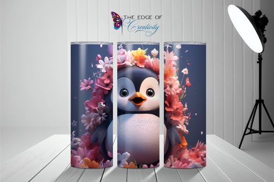 3D Penguin with Flowers Tumbler