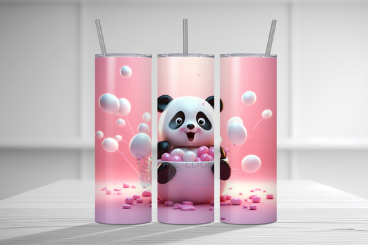 3D Pink Panda Bear with Balloons Tumbler